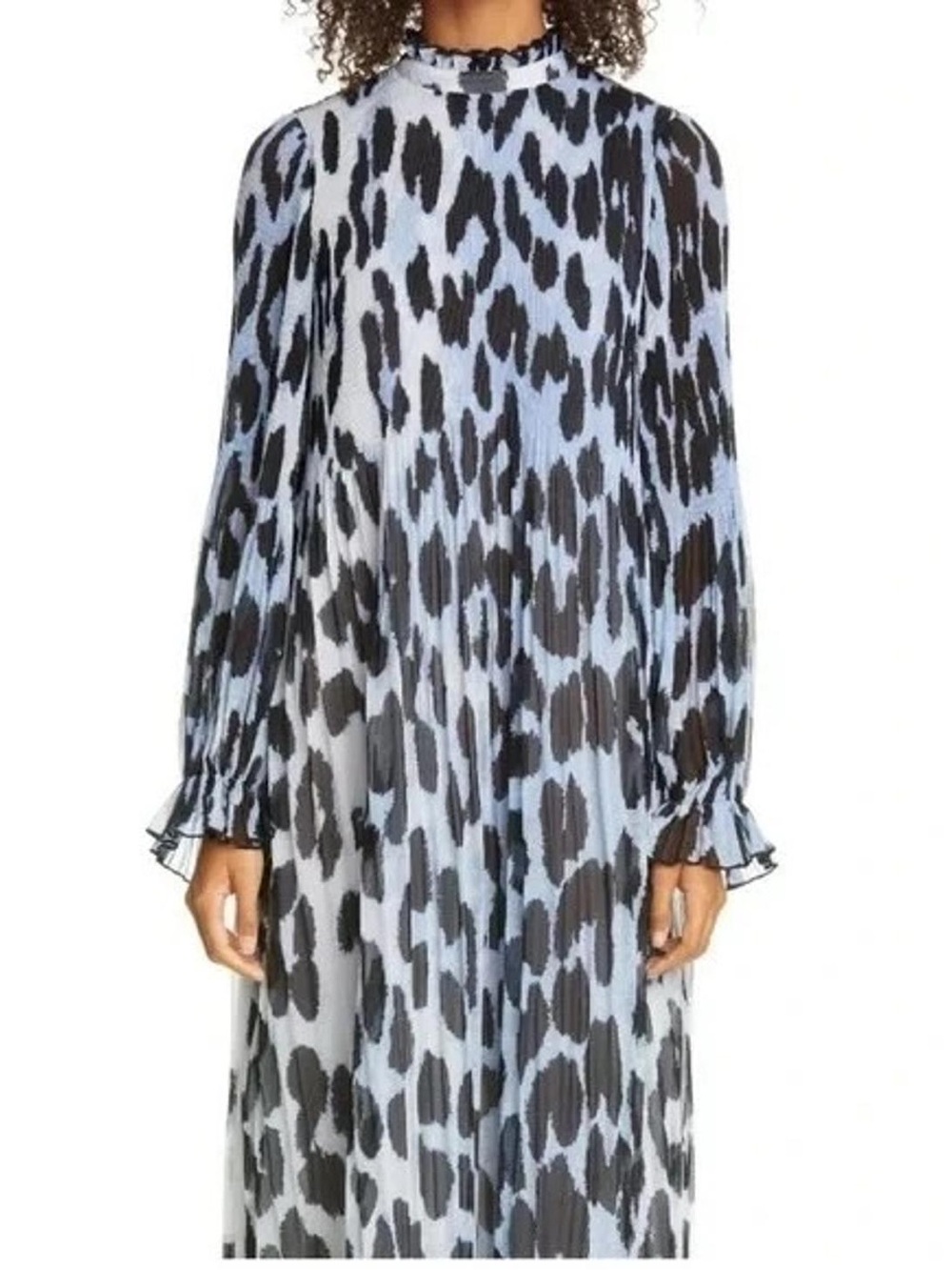 Ganni Pleated Georgette Leopard-Print Midi Dress